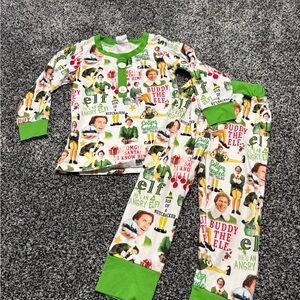 Elf Christmas Themed Kids Pajamas with Green Accents kids 2t
